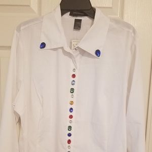 Rhinestone White Button-down Shirt (size 20)